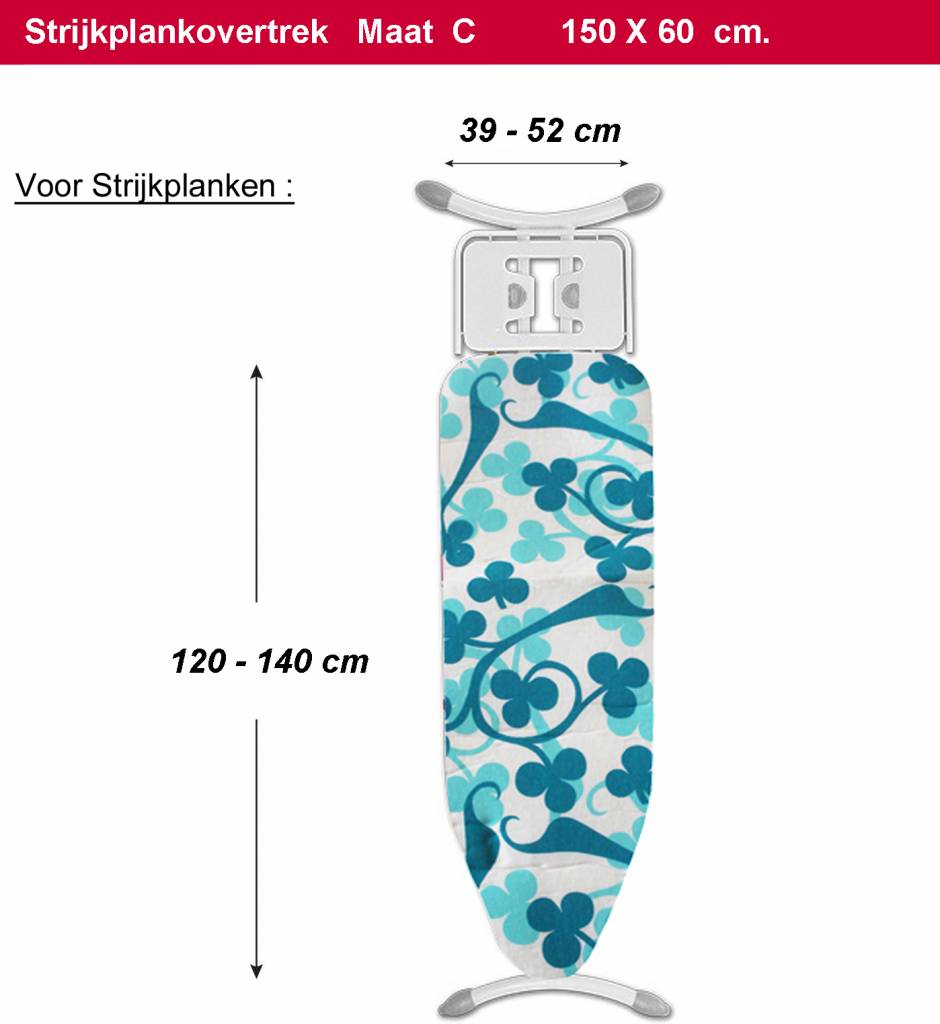 Strijkplankovertrek 3 lagen maat C Blauw/groen klaverblad Strijkplankovertrek 3 lagen maat C Blauw/groen klaverblad