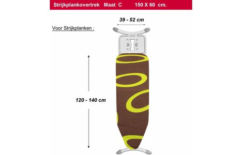 Strijkplankovertrek 3 lagen maat C Bruin / fluo ring