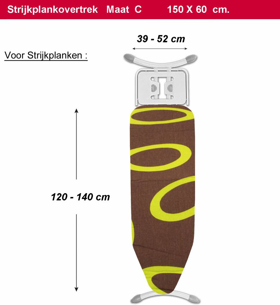 Strijkplankovertrek 3 lagen maat C Bruin / fluo ring