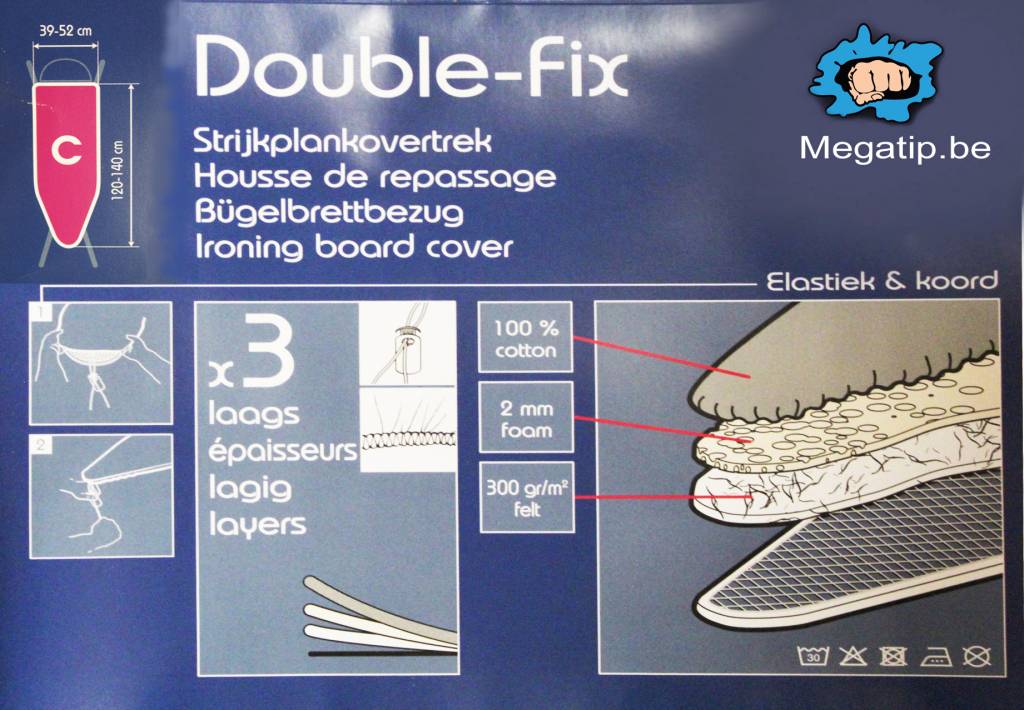 Strijkplankovertrek 3 lagen maat C Blauw / witte bloem Strijkplankovertrek 3 lagen maat C Blauw / witte bloem