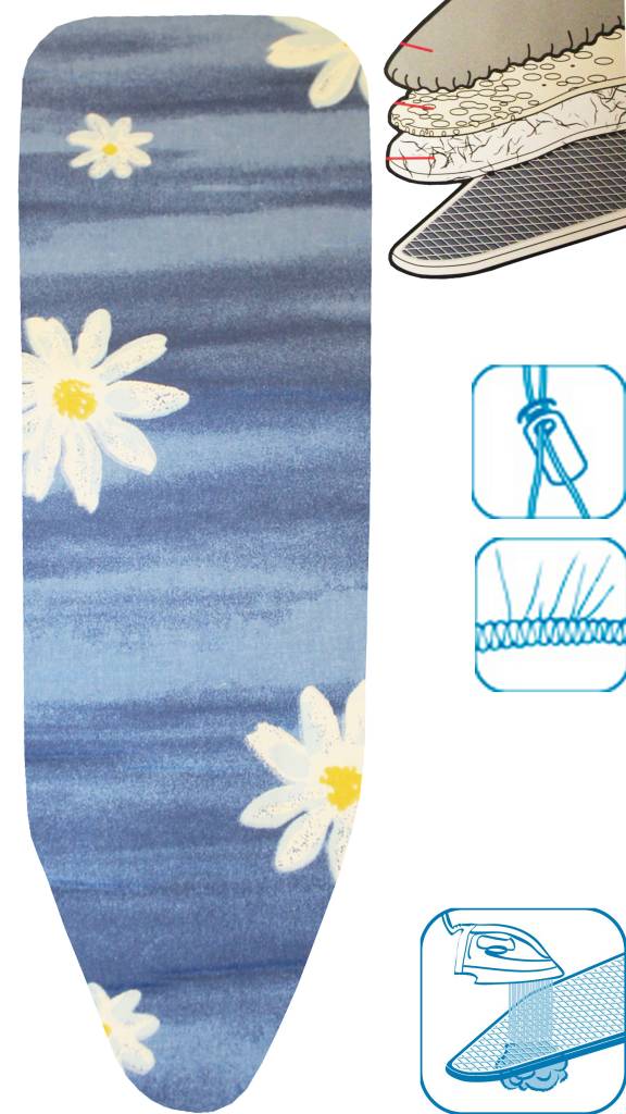 Strijkplankovertrek 3 lagen maat C Blauw / witte bloem