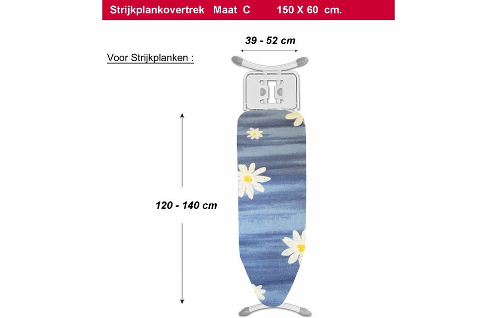 Strijkplankovertrek 3 lagen maat C Blauw / witte bloem Strijkplankovertrek 3 lagen maat C Blauw / witte bloem