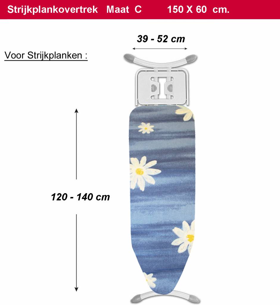 Strijkplankovertrek 3 lagen maat C Blauw / witte bloem Strijkplankovertrek 3 lagen maat C Blauw / witte bloem
