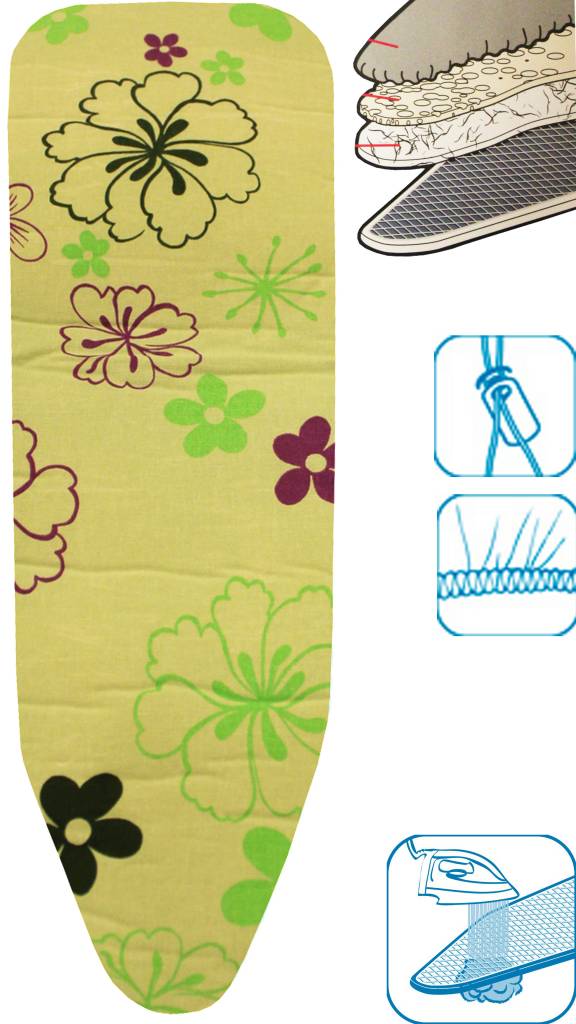 Strijkplankovertrek 3 lagen maat C Groen met bloemmotief Strijkplankovertrek 3 lagen maat C Groen met bloemmotief