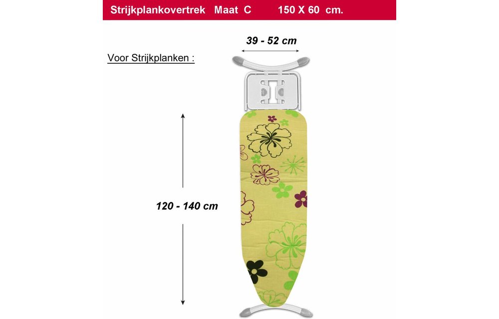 Strijkplankovertrek 3 lagen maat C Groen met bloemmotief Strijkplankovertrek 3 lagen maat C Groen met bloemmotief
