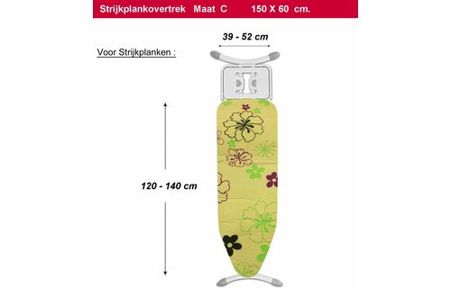 Strijkplankovertrek 3 lagen maat C Groen met bloemmotief