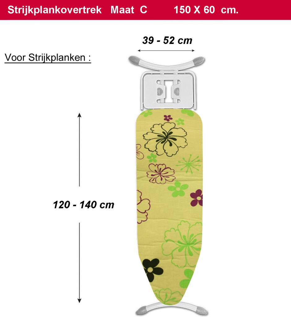 Strijkplankovertrek 3 lagen maat C Groen met bloemmotief Strijkplankovertrek 3 lagen maat C Groen met bloemmotief