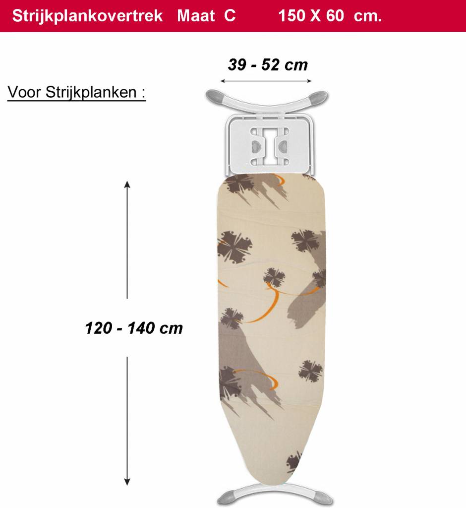 Strijkplankovertrek 3 lagen maat C beige / bruin Strijkplankovertrek 3 lagen maat C beige / bruin