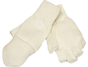 kinder handschoenen zonder vingers met flap Ecru