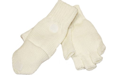 kinder handschoenen zonder vingers met flap Ecru