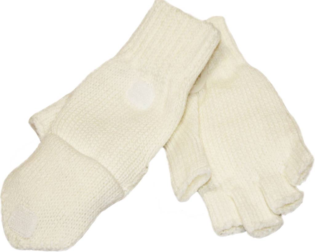 kinder handschoenen zonder vingers met flap Ecru