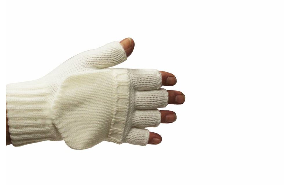 buste hop buurman kinder handschoenen zonder vingers met flap Ecru | Megatip.be