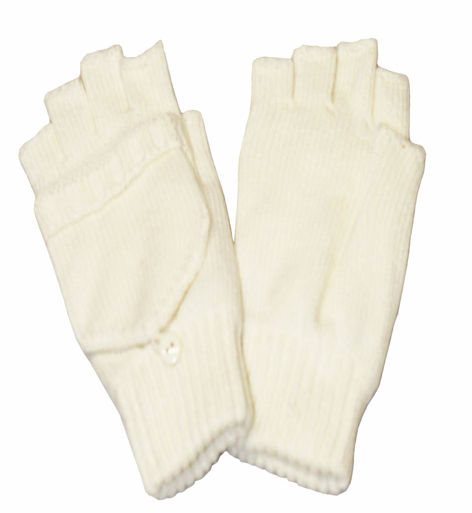 Dames handschoenen zonder vingers met flap Ecru