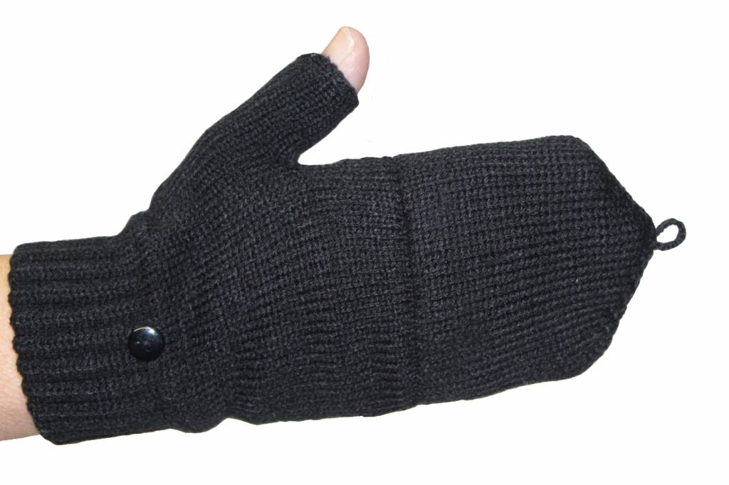 Dames handschoenen zonder vingers met flap Zwart