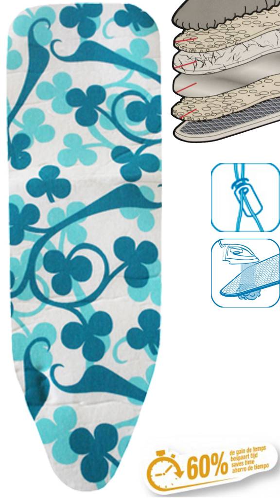 Strijkplankhoes 5 lagen maat A Blauw/groen klaverblad