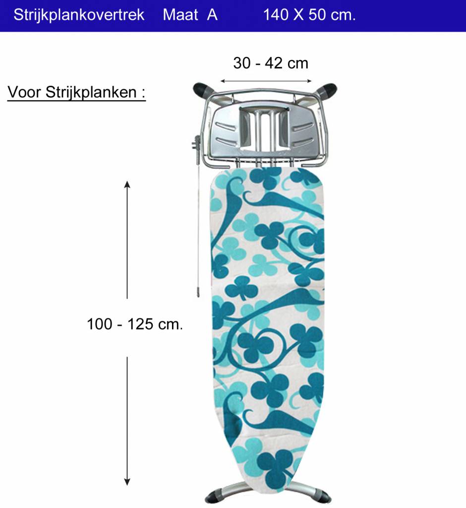 Strijkplankhoes 5 lagen maat A Blauw/groen klaverblad