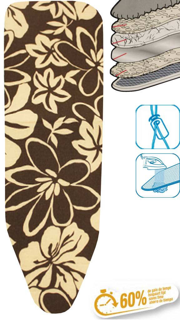 Strijkplankhoes 5 lagen maat A Bruin/witte bloemmotief