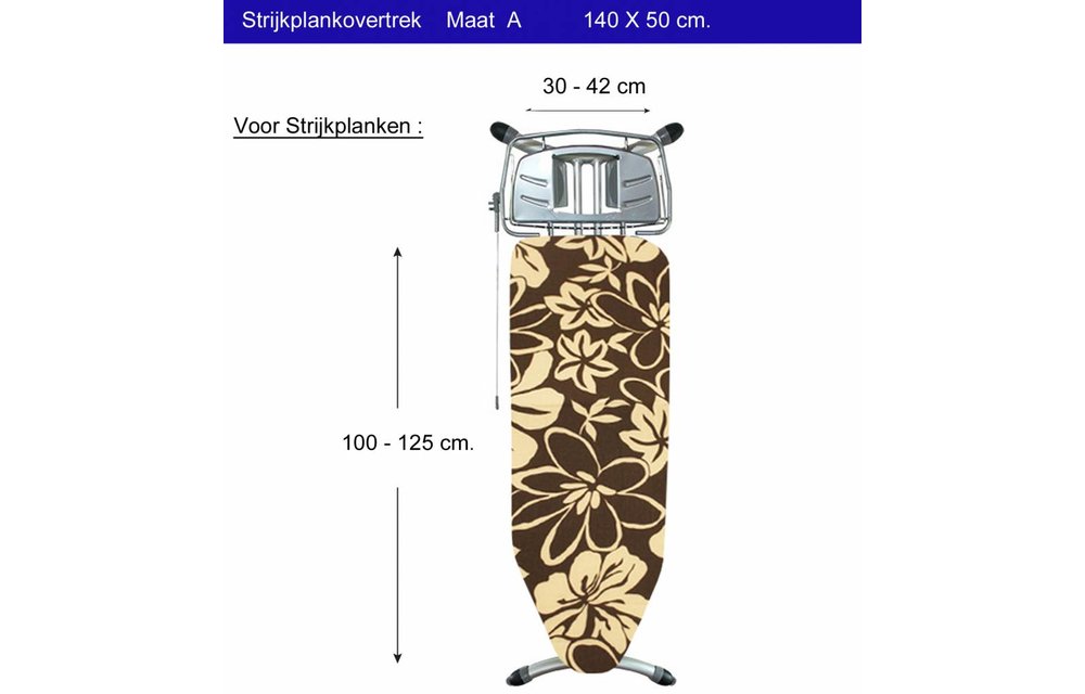 Strijkplankhoes 5 lagen maat A Bruin/witte bloemmotief Strijkplankhoes 5 lagen maat A Bruin/witte bloemmotief