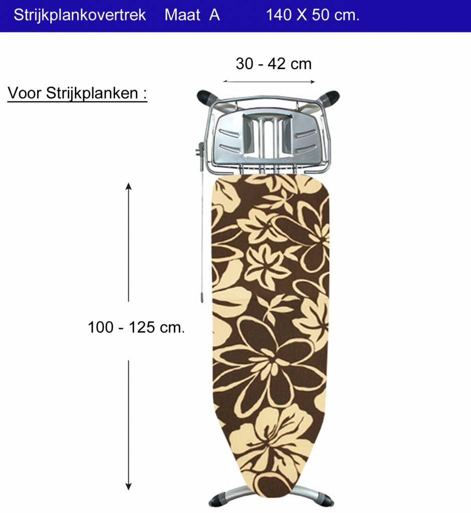 Strijkplankhoes 5 lagen maat A Bruin/witte bloemmotief Strijkplankhoes 5 lagen maat A Bruin/witte bloemmotief
