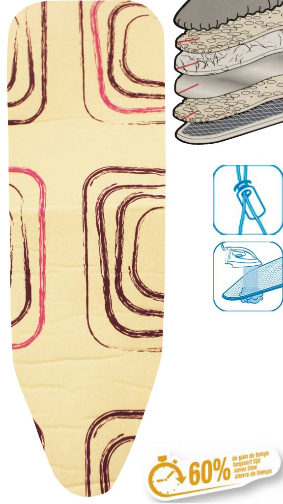 Strijkplankhoes 5 lagen maat A wit/mauve vierkant Strijkplankhoes 5 lagen maat A wit/mauve vierkant