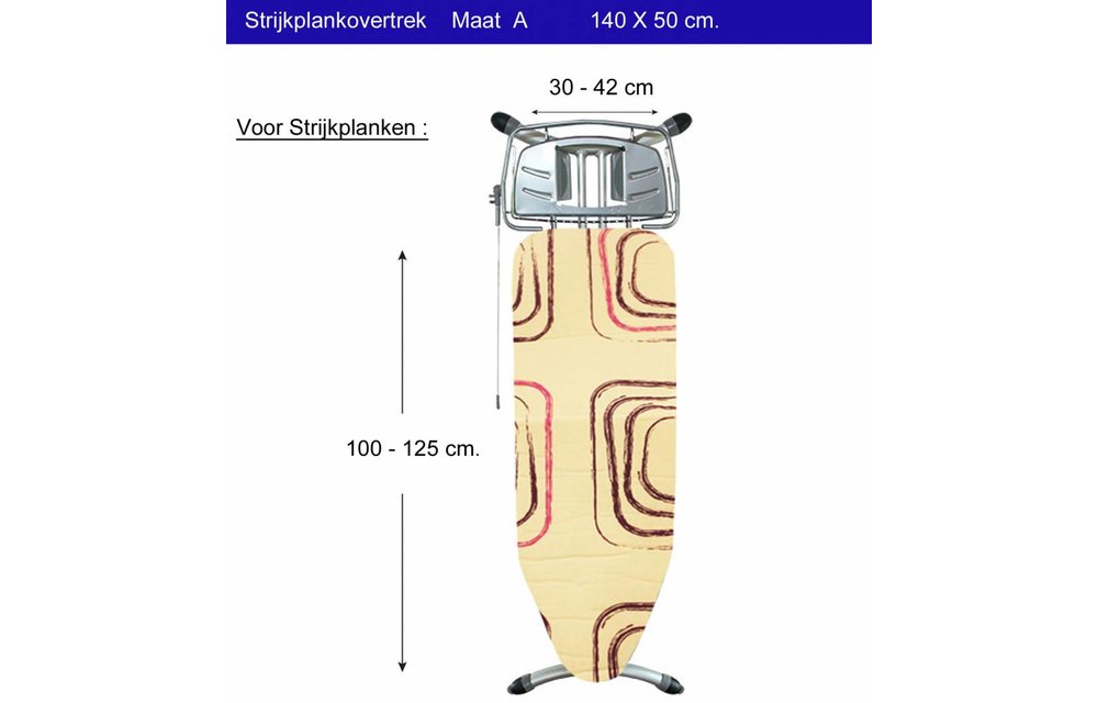 Strijkplankhoes 5 lagen maat A wit/mauve vierkant Strijkplankhoes 5 lagen maat A wit/mauve vierkant