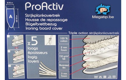 Strijkplankhoes 5 lagen maat A wit/mauve vierkant
