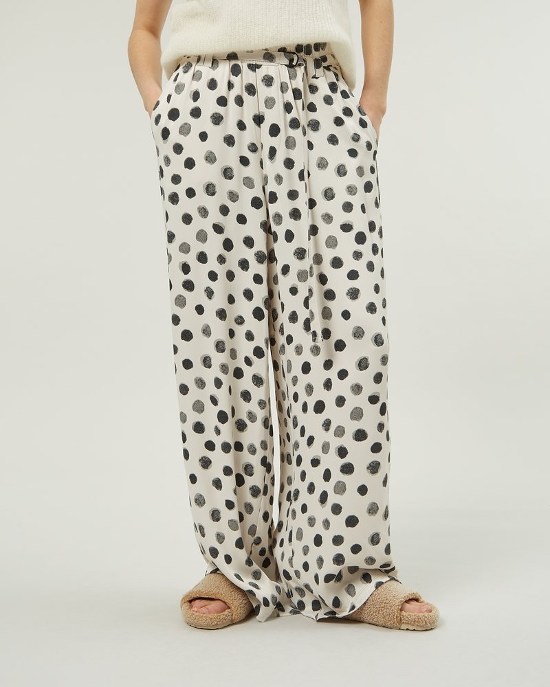 10Days Satin Wide Pants Painted Dots Light Safari