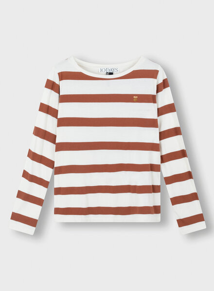 10Days Longsleeve Tee Stripe Ecru/Saddle