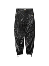 Summum Woman Loose Cargo Pants Foil Coated Twill Black