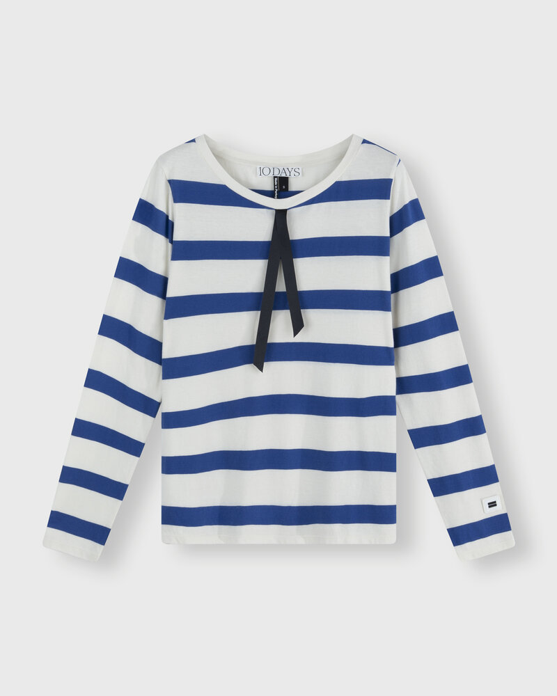 10Days Longsleeve Tee Bow Stripe Ecru/Electric Blue