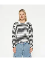 10Days Longsleeve Tee Linen Stripes Ecru/Black