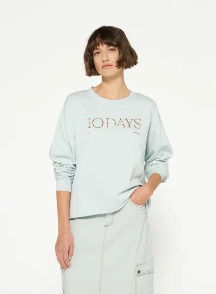 10Days Raw Edge Logo Sweater Sea Foam