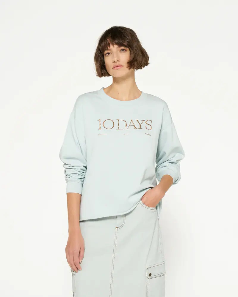 10Days Raw Edge Logo Sweater Sea Foam