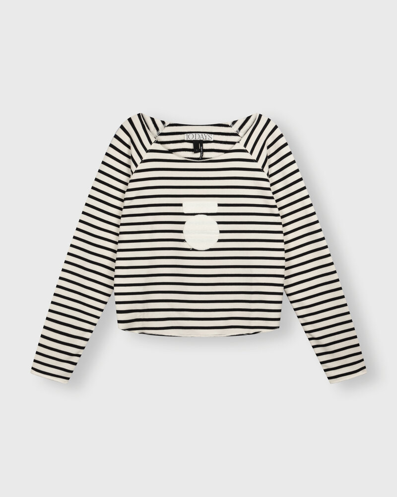 10Days Cropped Icon Sweater Stripe Ecru/Black
