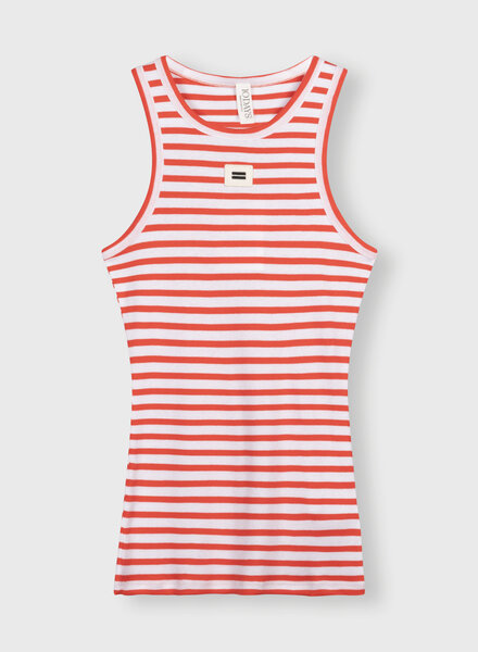 10Days Tank Top Rib Stripes White/Poppy Red