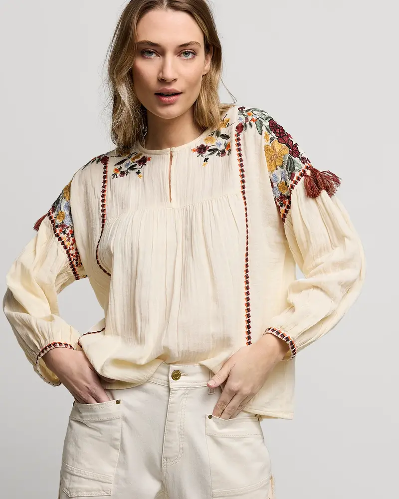 Summum Woman Top Multi Embroidery Ivory