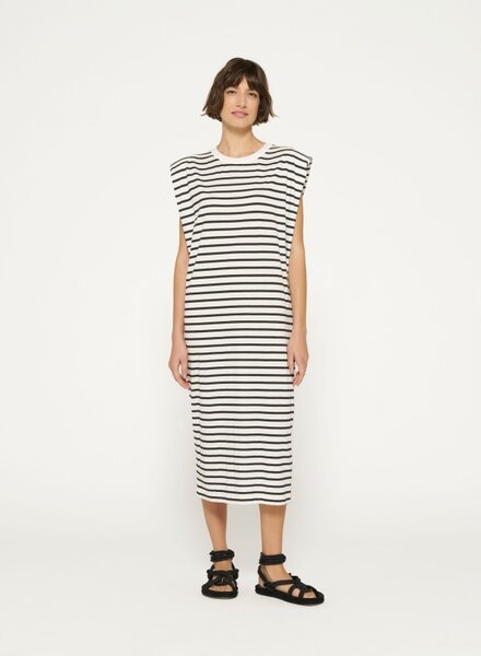 10Days Padded Tee Dress Stripes Ecru/Black