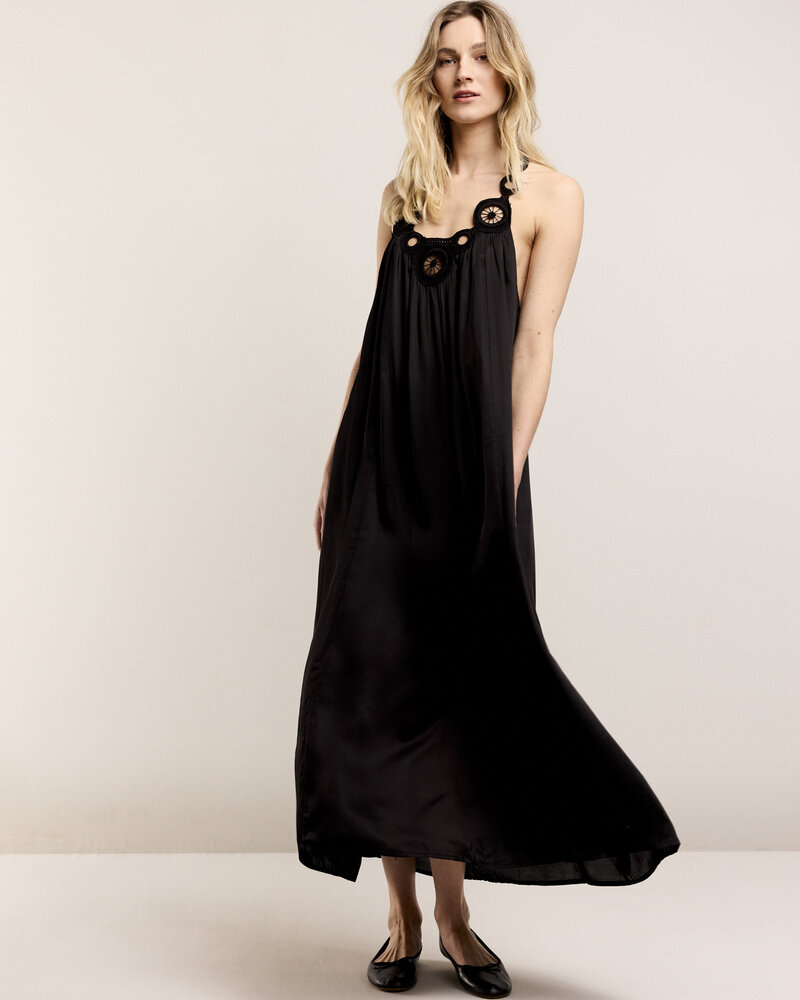 Summum Woman Dress Solid Satin Black