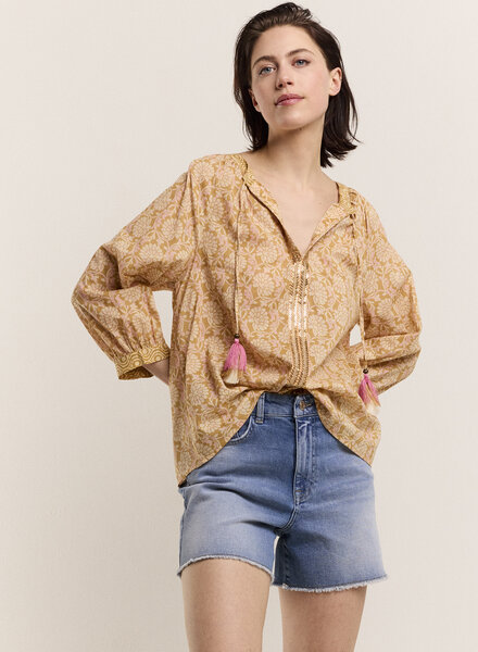 Summum Woman Top Blockprint Soft Camel