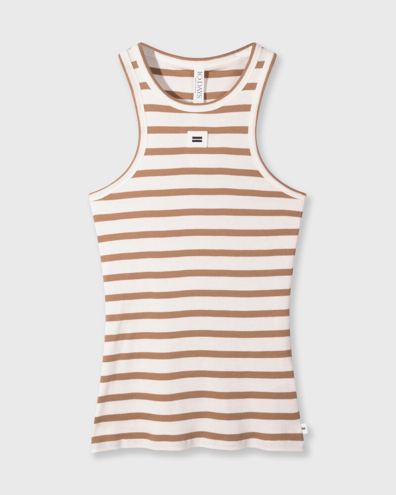 10Days Tank Top Rib Stripes Ecru/Cedar Brown