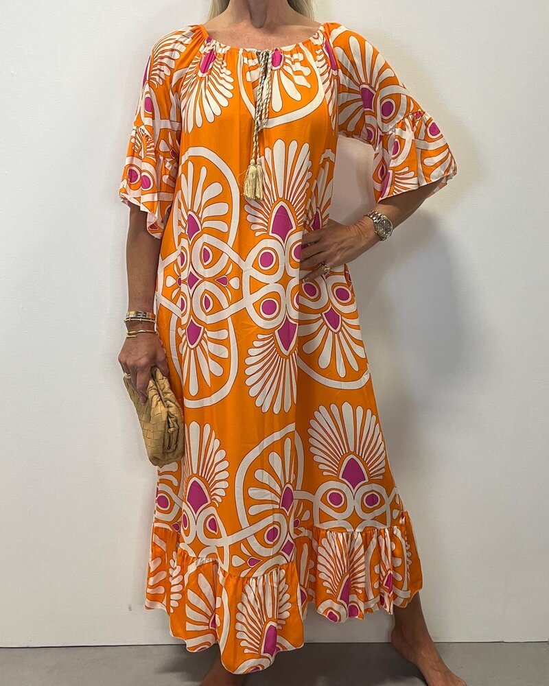 Naïf Printed Long Beachdress Orange