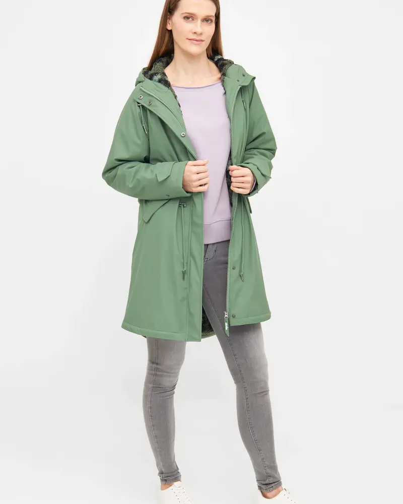 Derbe Hamburg Travel Cozy Rain Coat Hedge Green/Leo