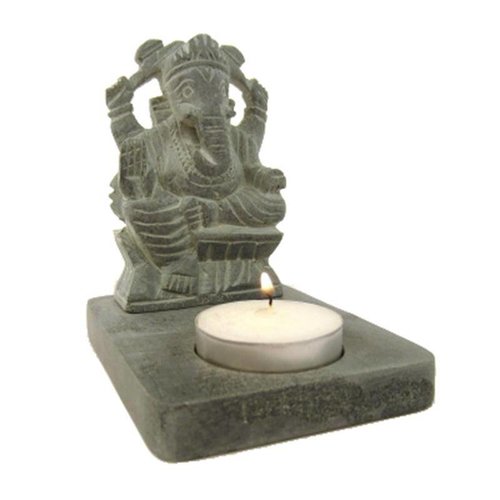 Ganesha waxinelichthouder grijs zeepsteen