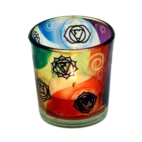 Sfeerlicht  glas 7 chakra's met geurloos kaarsje - Copy