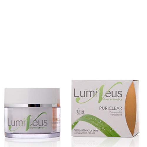 Lumineus Natural Cosmetics DAG & NACHT CRÈME - PURICLEAR - VETTE, ONZUIVERE HUID