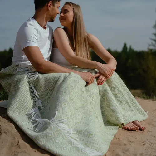 Flokati Meditatie omslagdeken Merino Groen