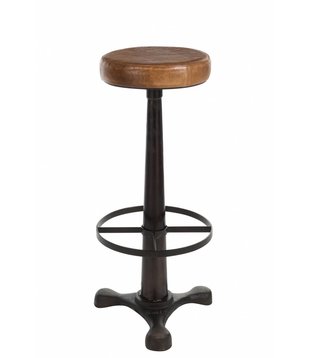 Tabouret de bar - cuir - cognac - base en fonte