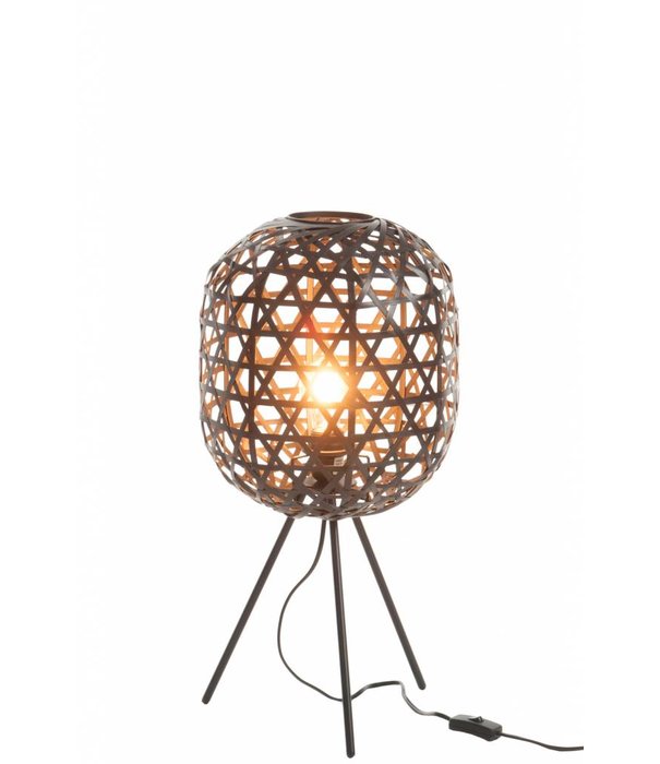 Duverger® Bamboo Light - Lampe à poser - cylindre - bambou - noir - tripode - métal