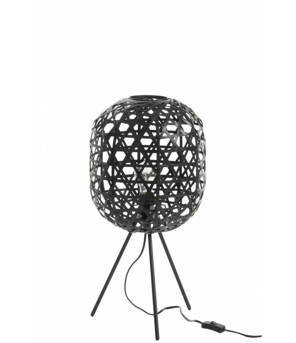 Duverger® Bamboo Light - Lampe à poser - cylindre - bambou - noir - tripode - métal