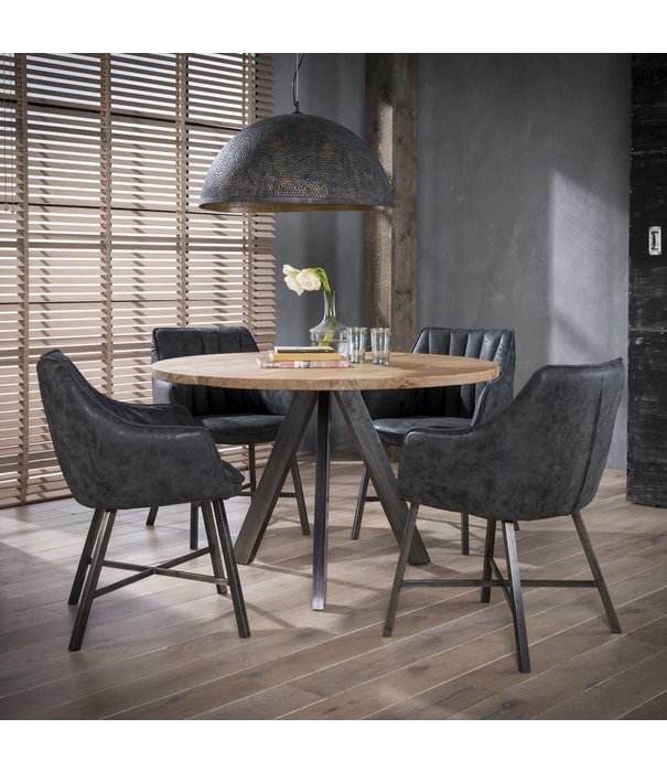 Duverger® Stripes - Chaises de salle à manger - lot de 2 - PU ciré rayé - Noir - pieds en acier